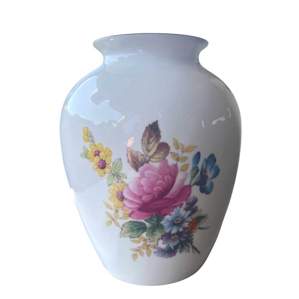 Spode Fine Bone China Floral Vase Pink Rose Gold Rim Made in England 5.25 inch